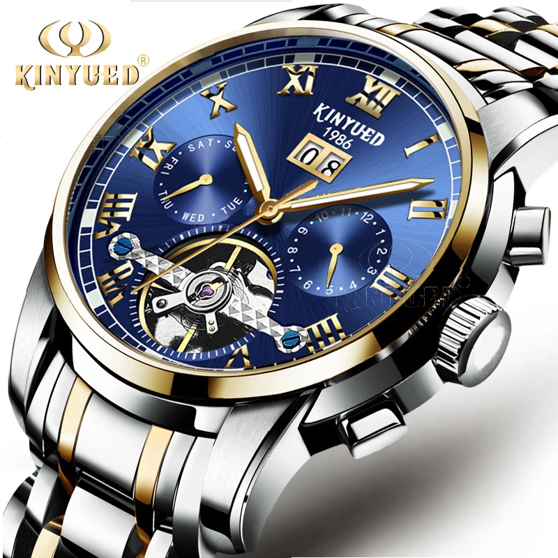 

KINYUED Top Brand Luxury Mens Watches Automatic Mechanical Watch Men Stainless Steel Sapphire Calendar Relogio Masculino