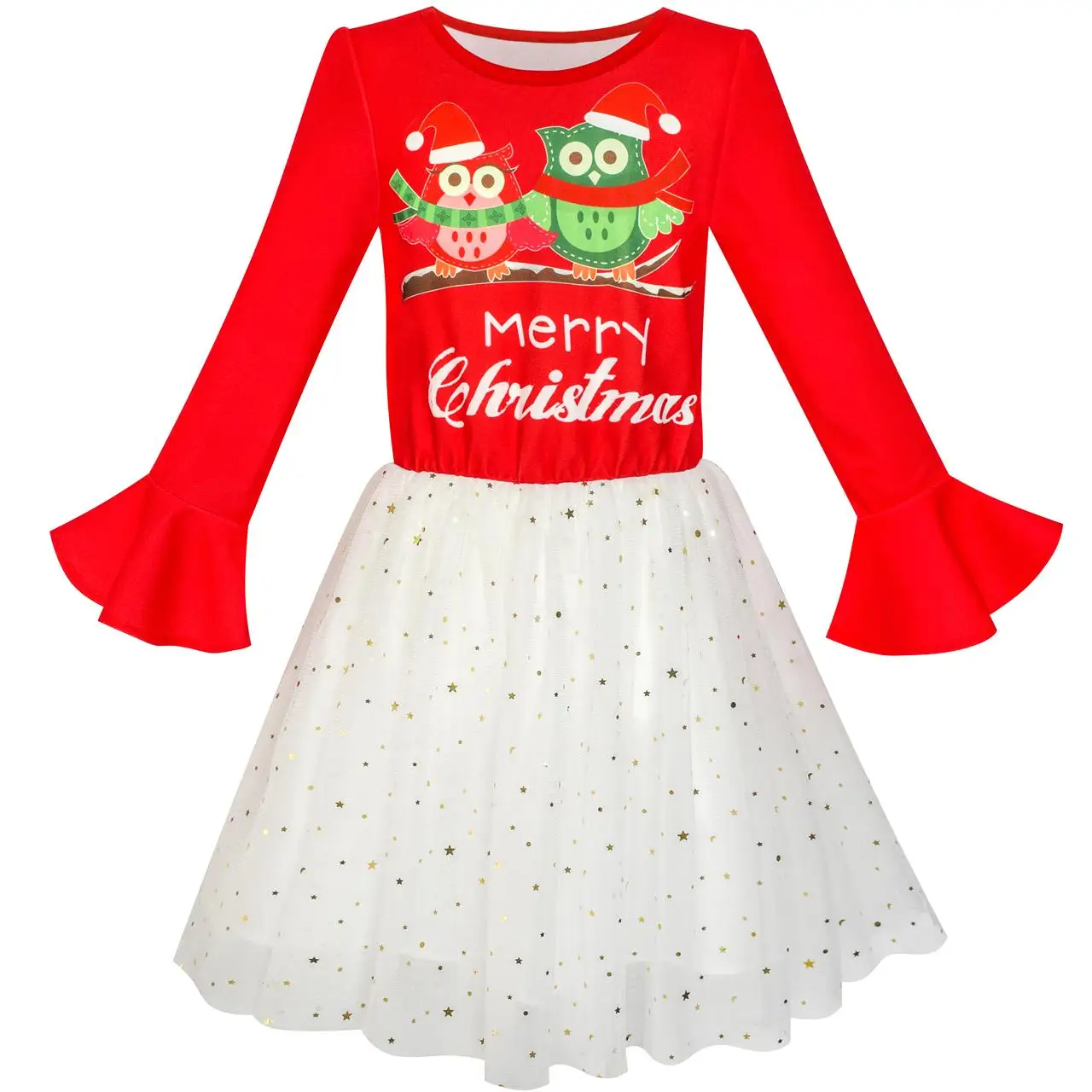 Girls Dress Long Sleeve Cotton Cartoon Sequins Pink Striped Dress Size 5-12