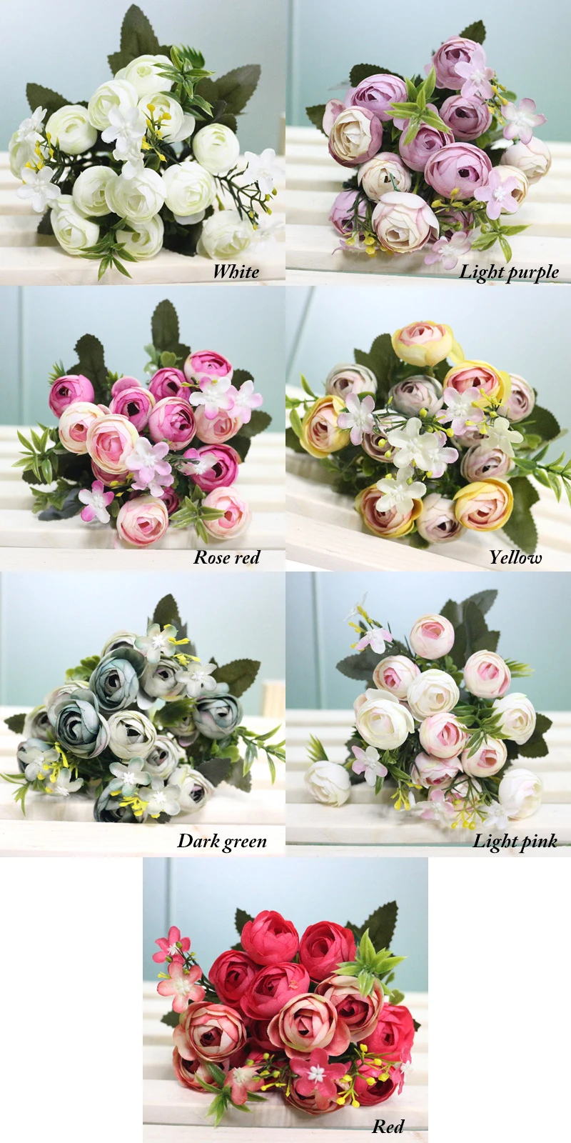JAROWN Artificial Camellia Flowers 5Branch Simulation Silk Tea Rose Bouquet For Home Party Decor Wedding Decoration (36)