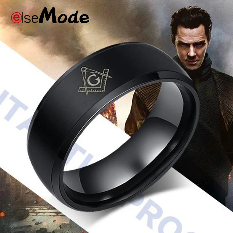 ELSEMODE Masonic Black Silver Color Gold 316 Stainless Steel Ring 8 mm For Men Boy Freemasonry Gifts Jewelry|Обручальные кольца| |
