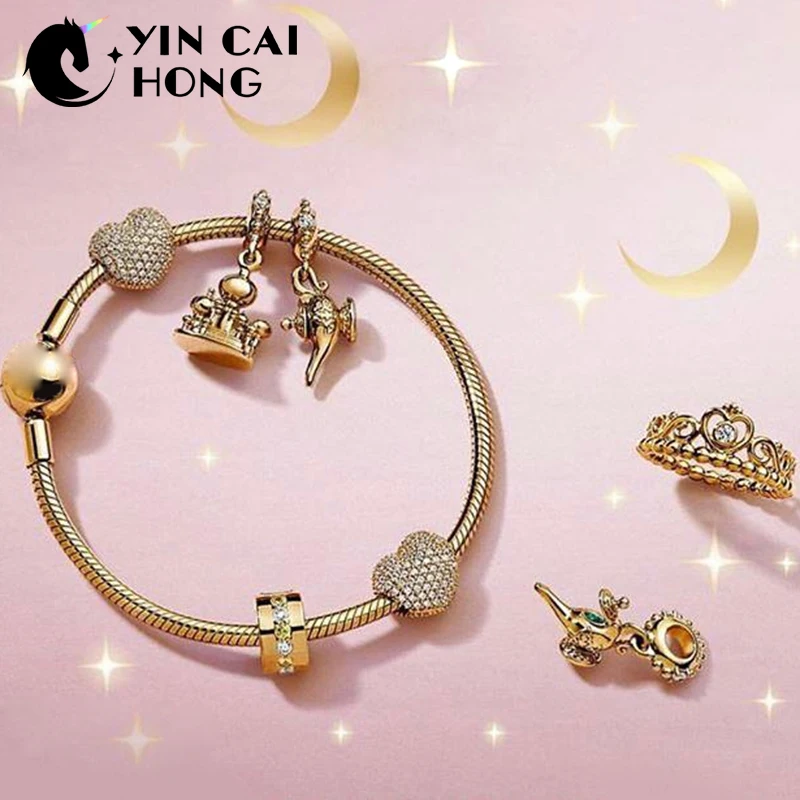 

YCH I00% 925 Sterling Silver 2019 Mother's Day Shine Magic Lamp Hanging Charm Castle Pendant Bracelet Crown Ring Gift Set