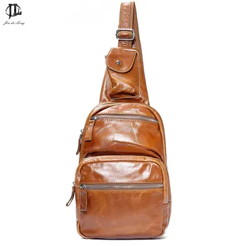 

Large Capacity Trend Fashion Retro Oil Wax Genuine Leather Men Sling Shoulder Travel Tablet Zipper Bags Chest Pack