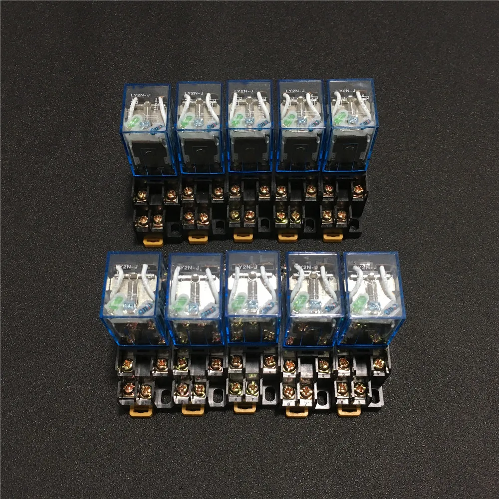 10 комплектов LY2NJ 12VDC 24VDC 110VAC 220VAC катушки Мощность реле Мини-РЕЛЕ 8 шпильки DPDT 10A LY2N-J HH62P JQX-13F с PTF08A цоколя