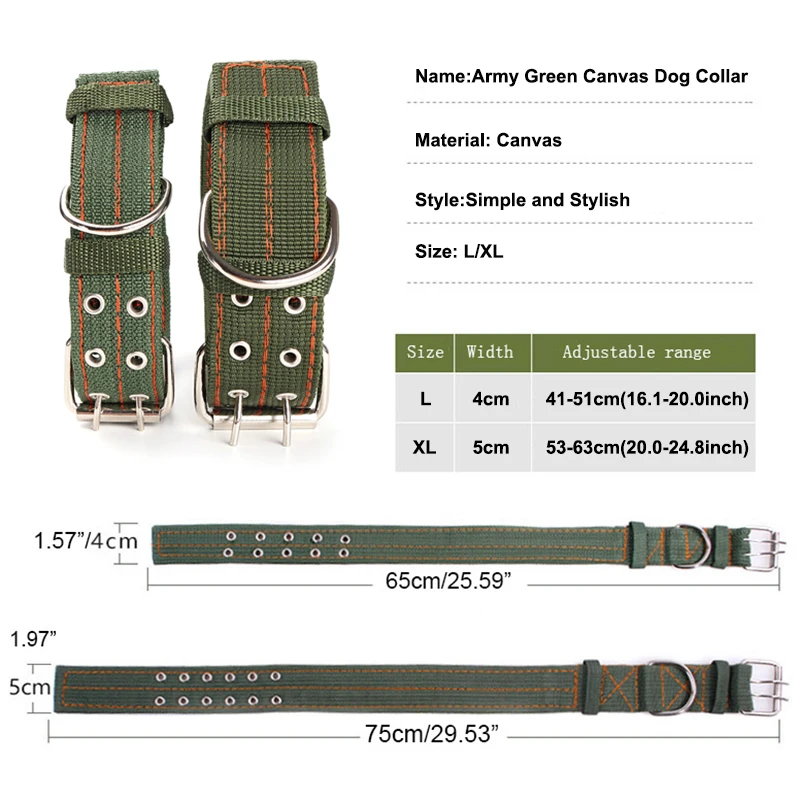 L/XL прочный холщовый нейлоновый ошейник для собак армейский зеленый двухрядный Регулируемый ошейник с пряжкой для средних и больших собак