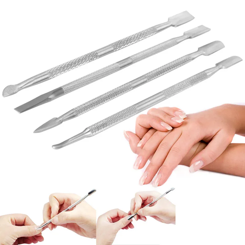 

Nail Art Tools Cuticle Pusher Spoon Remover Manicure Pedicure Stainless Steel Durable UV Gel Nail Files Silver 2017 New 4Pcs