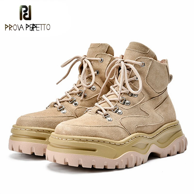 

Prova Perfetto 2019 Winter Warm Fur Boots Women Suede Ankle Boots Lace Up Platform Martin Boots Flat Shoes Woman Botas Mujer