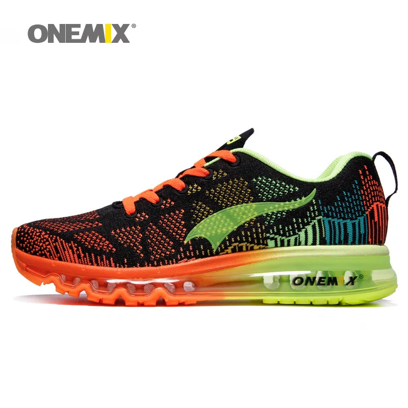 ONEMIX, Мужская теннисная обувь, женская обувь из сетчатого материала, трендовые спортивные кроссовки, спортивная обувь на подушке, уличные Прогулочные кроссовки, 42 - Цвет: Black Shiny Green