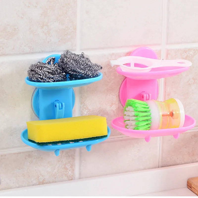 

1PC Hot 4Colors Plastic Two Layer Suction Durable Soap Dish Soap Holder Storage Basket Bathroom Accessories