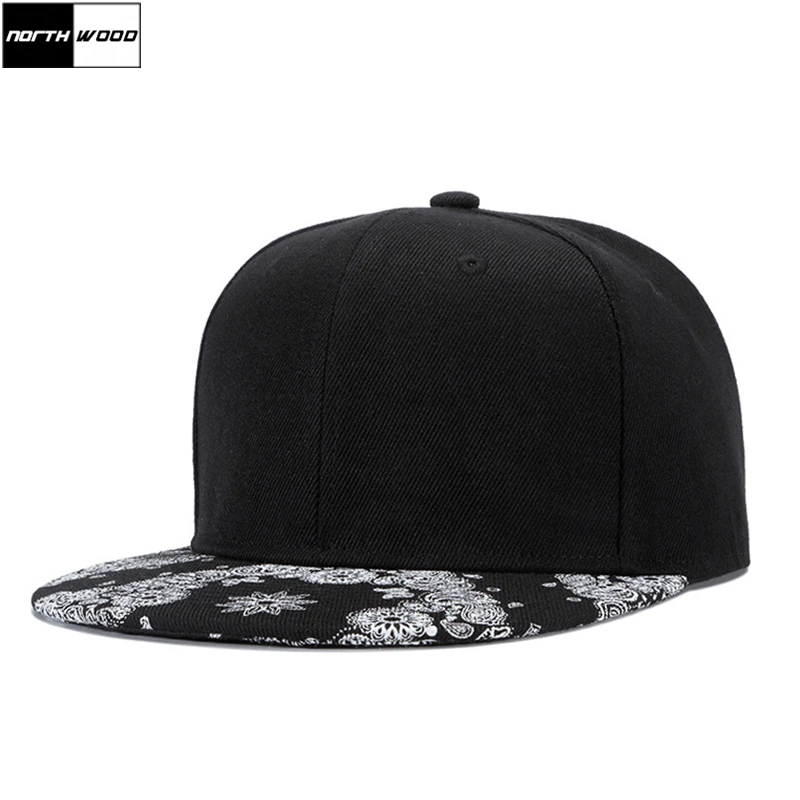 

[NORTHWOOD] High Quality Polyester Gorras Planas Snapback Hip Hop Cap Black Print Bone Baseball Cap Men Women Hiphop Flat Cap