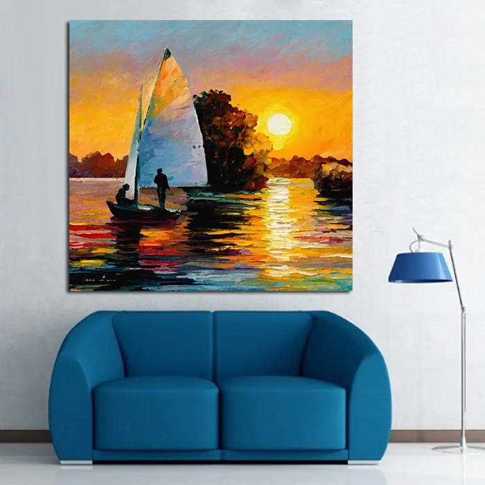 

Handpainted Modern Abstract Wall Stickers Beautiful Sea View Oil Painting On Canvas Sunset Scenery Pictures for Home Decor