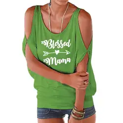 2019 Новая Мода с плеча рукав летучая мышь футболка для женщин Blessed Mama Футболка с принтом, с надписью Harajuku Топ женские хлопковые топы