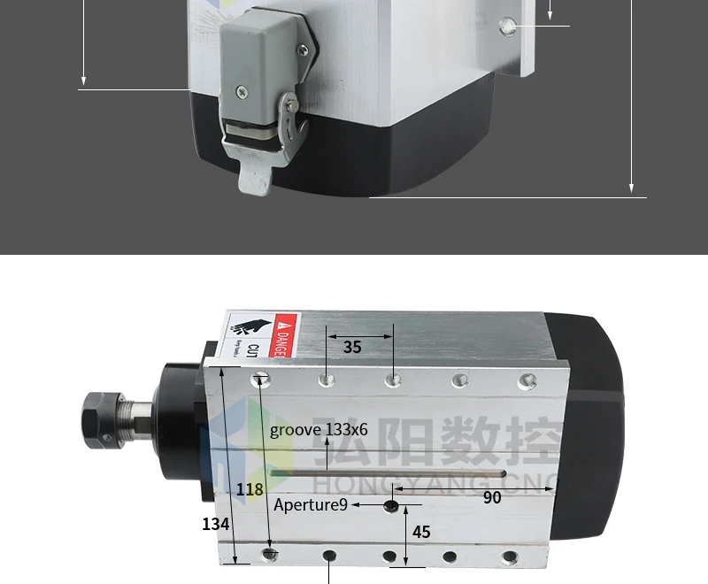 HYCNC квадратный 3.5kw с воздушным охлаждением Гравировка машины шпинделя со вспышкой фланец ER20 Деревообработка Гравировка машины аксессуары