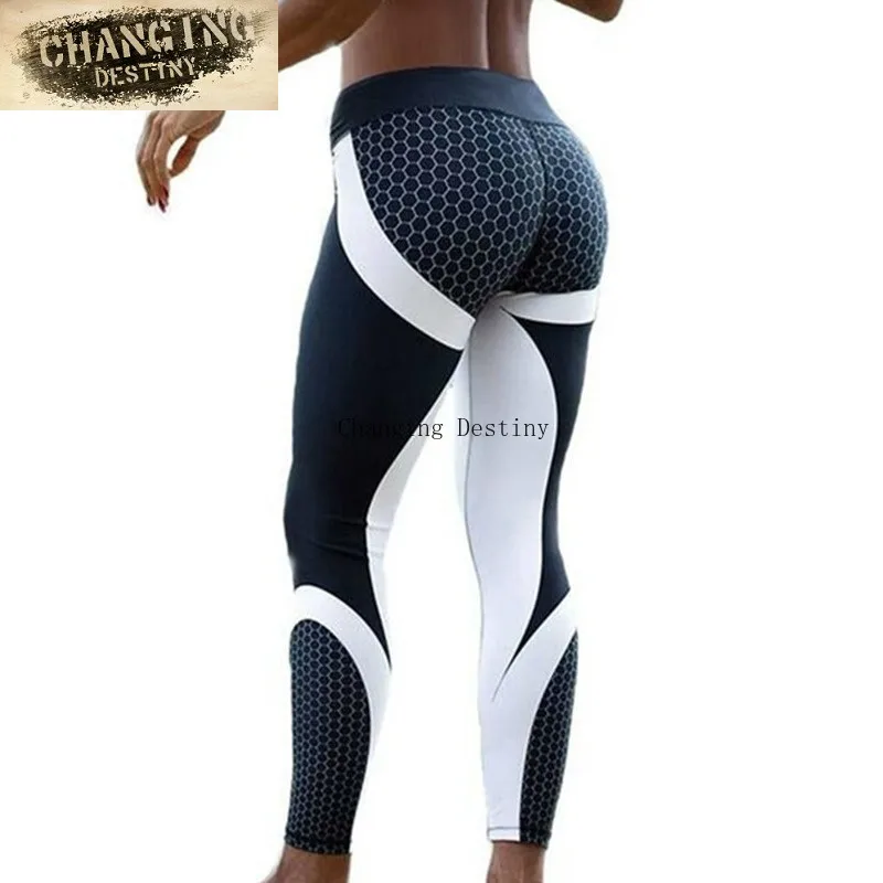 

S-XL Mesh Geometric Pattern Printing Fitness Stickers Back Briefs Women's High Elastic Leggings Elastic Stretch Pants