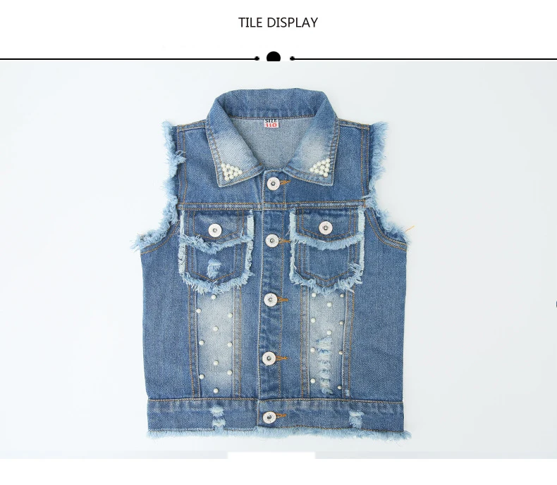 Bebê sem Mangas Colete com Bolsos Colete para Roupas da Criança Primavera Outono Moda Denim Turn-down Collar Menina Pérolas Legal Bc212 4 High Quality Mamãe e Bebê