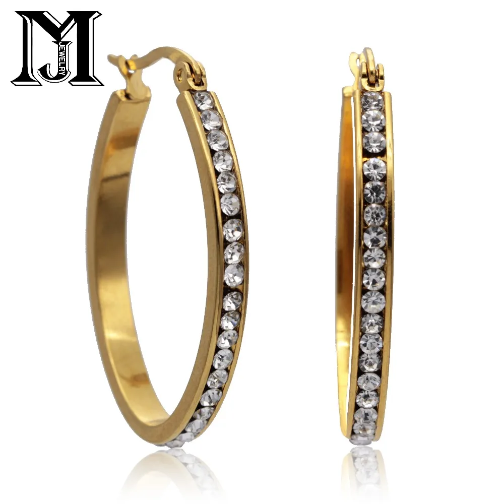 

JiaMu CZ fashion popular style romantic new hoop earrings 585 rose gold natural zircon earring for wowen gift party wedding