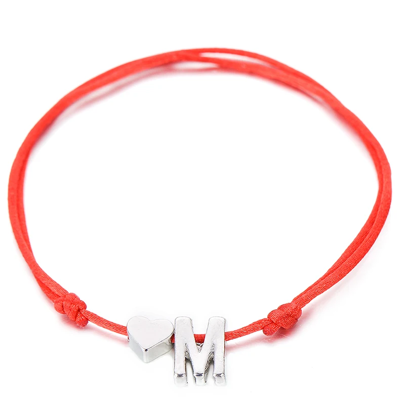 IYOE Gold Silver Color Tiny Heart Initials Name Letter Bracelet For Women Men Kids Hand Braided Red Rope Bracelets Couple Gifts