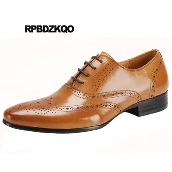 

Wingtip Oxfords Men Dress Italian Leather Shoes Orange Black Wedding Office British Style Brogue Business Elegant Pointed Toe