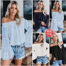 2019 Fashion Women Loose One Shoulder Tops Shirt Summer Casual Floral T-shirt Off-the-shoulder Flare Sleeve Tee shirt one shoulder butterfly t shirt