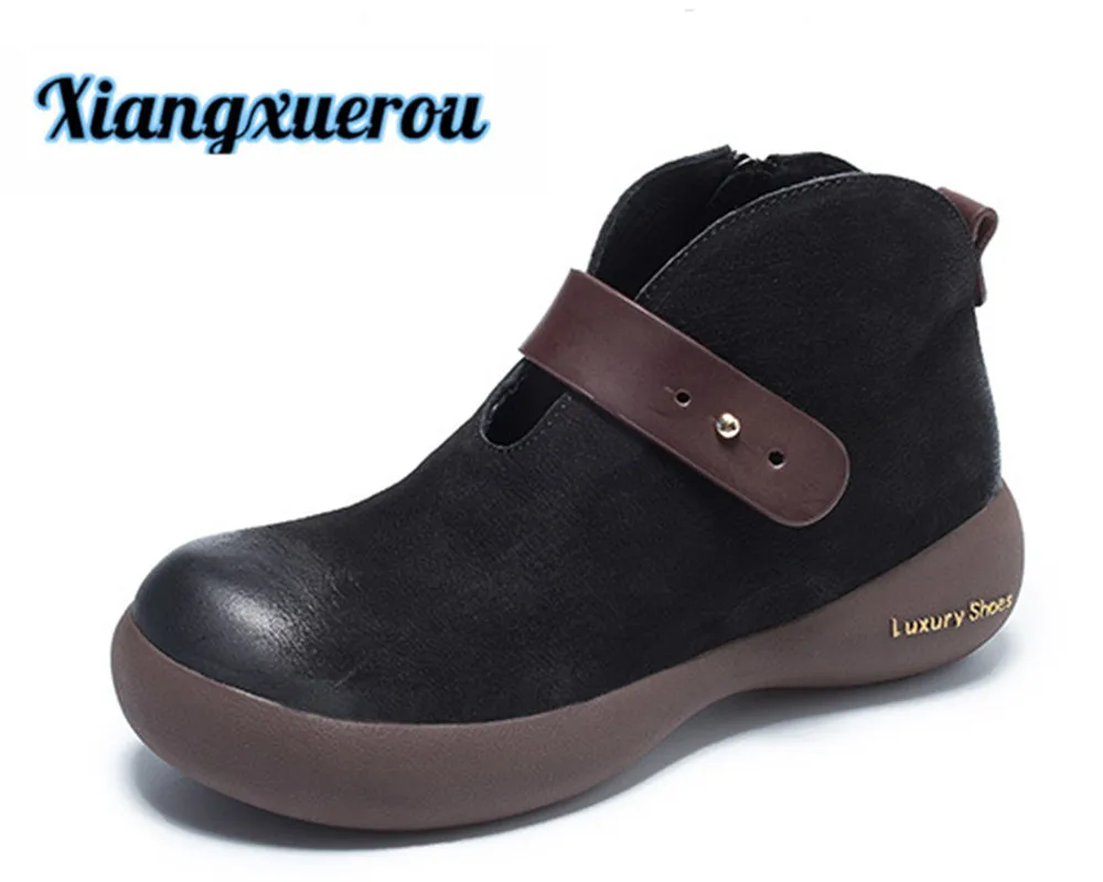 

Xiangxuerou Winter 2018 new round head muffin shoes waterproof platform casual leather women's short boots