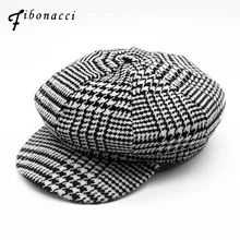 Фибоначчи Новинка Осень Зима Хаундстут плед Берет шерстяной Хлопок газетчик восьмиугольная шляпа для женщин и мужчин Французский артист берет Кепка