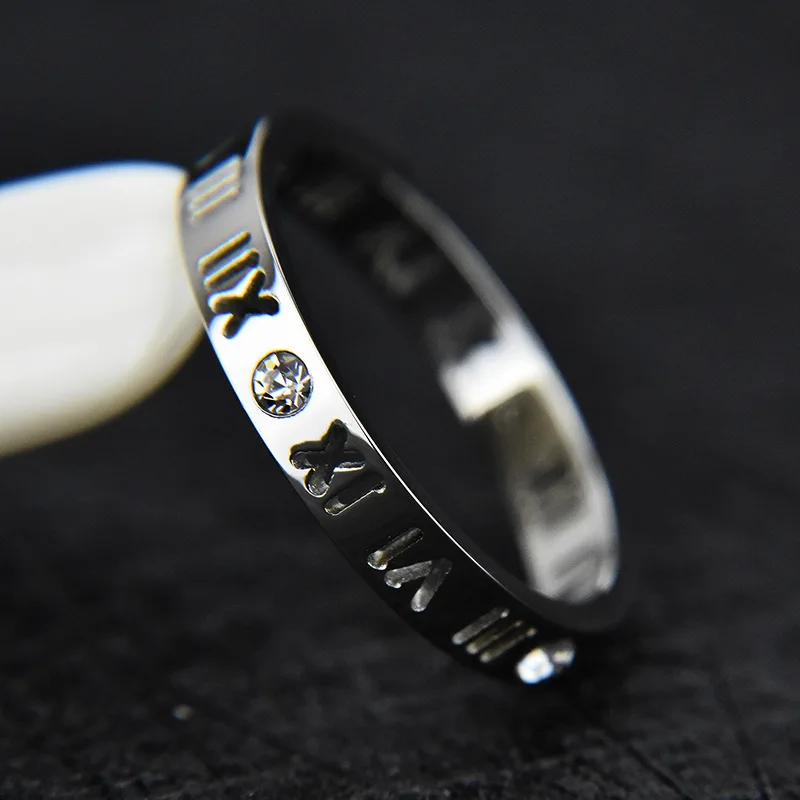 Женские и мужские Стразы с римскими цифрами, выдалбливают титановое стальное кольцо, пара колец, унисекс, ювелирные изделия на безымянный палец