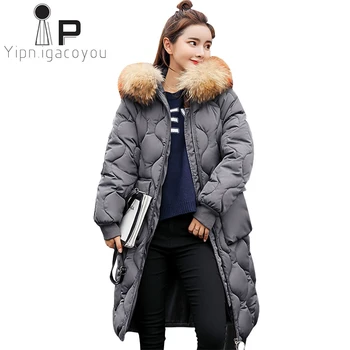 

Fashion Big Fur Collar Hooded Parkas Women Long Black Coat Winter Coat Women Down Jacket Plus size Warm Student Overcoat Female