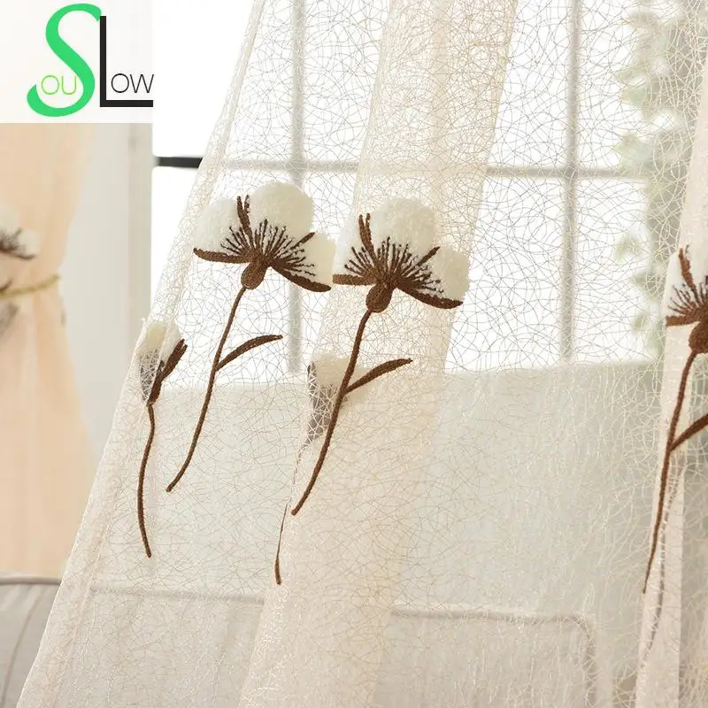 Slow Soul Bird Nest Pastoral Small Fresh Towel Embroidered Decorative Curtain Yarn Floral Curtains For Living Room Tulle Kitchen