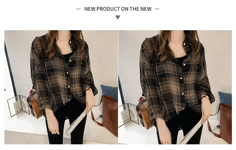 2019 Autumn Chic Plaid Shirts Women Batwing Sleeve Chiffon Blouses Casual Chemise Femme Tops Plus Size Tartan Blusas Mujer (11)
