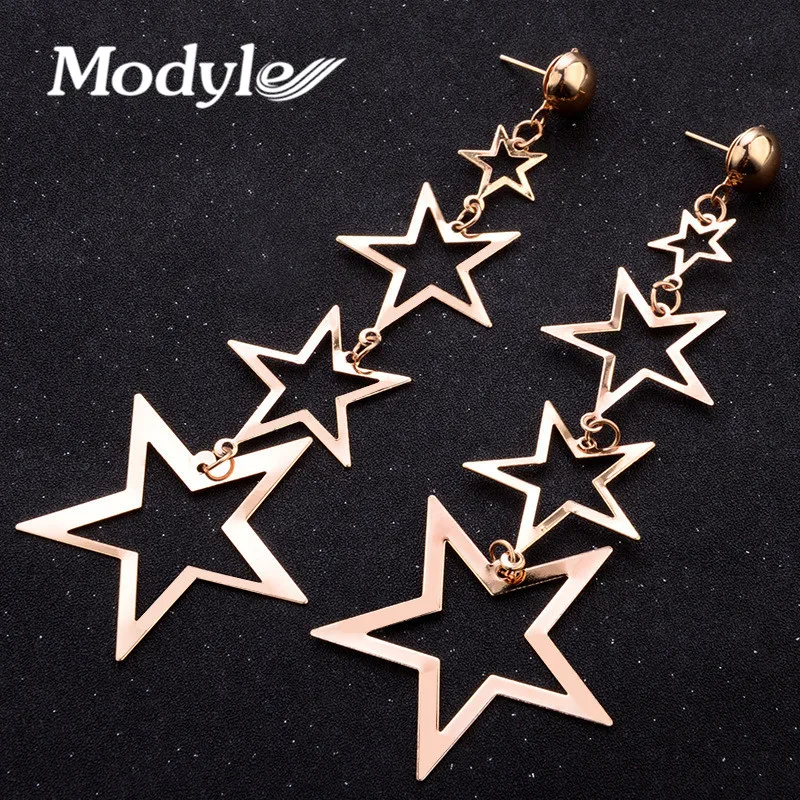 

Modyle Fashion Gold Silver Big Star Drop Earrings Statement Jewelry Large Earrings For Women Wedding Jewelry