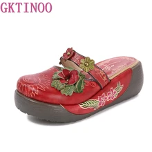 GKTINOO/шлепанцы с цветочным узором; обувь из натуральной кожи; шлепанцы ручной работы; шлепанцы на платформе; женские шлепанцы
