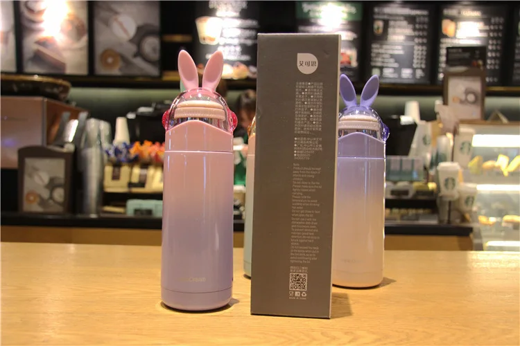 YIBO Спортивная бутылочка с изображением кролика из нержавеющей стали, для улицы, для девочек, детей, портативная, большая емкость, герметичная, спортивная чашка, калибр, прямые напитки