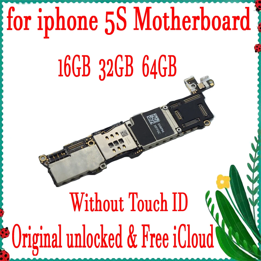 

Original unlocked for iphone 5S Motherboard without Touch ID,for iphone 5S Logic board with OS System,Good Tested,16GB 32GB 64GB