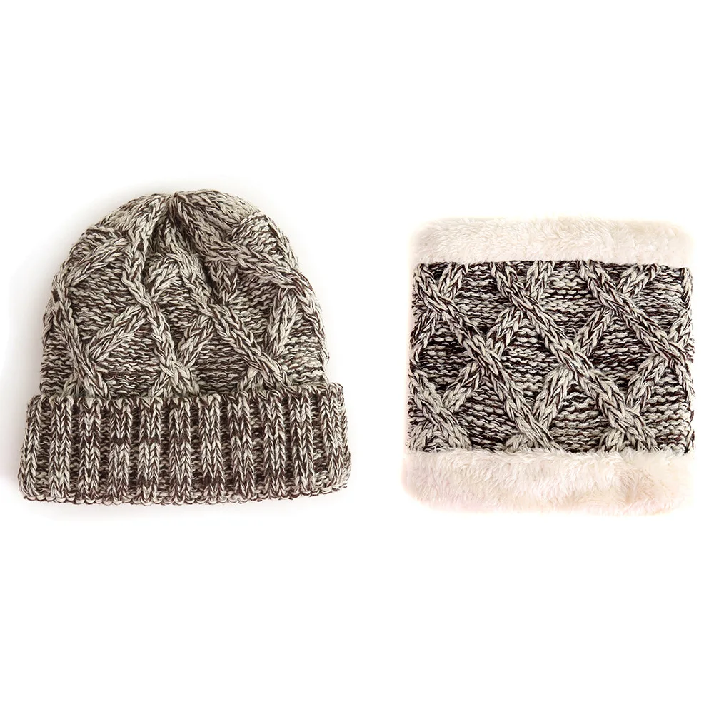 Кашемировая зимняя женская вязаная шапка шарф комплект из двух предметов модная шерстяная утепленная шапка воротники женская теплая