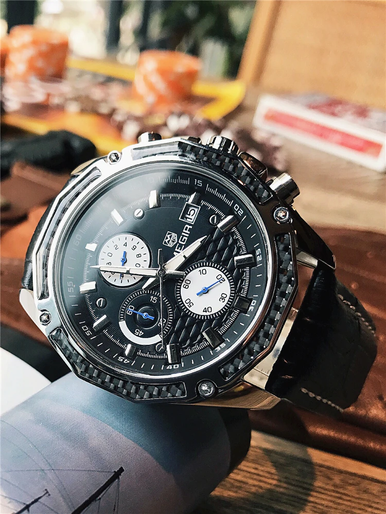 Reloje 2018 MEGIR Men Watch Male Leather Automatic date Quartz Watches Mens Luxury Brand Waterproof Sport Clock Relogio Masculin