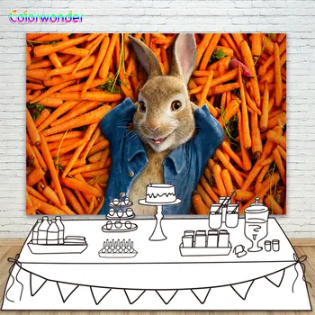 

Photography Background Yellow Rabbit with Blue Coat Lying on the Orange Carrorts Ground 7x5ft Cartoon Vinyl Backdrops for Easter