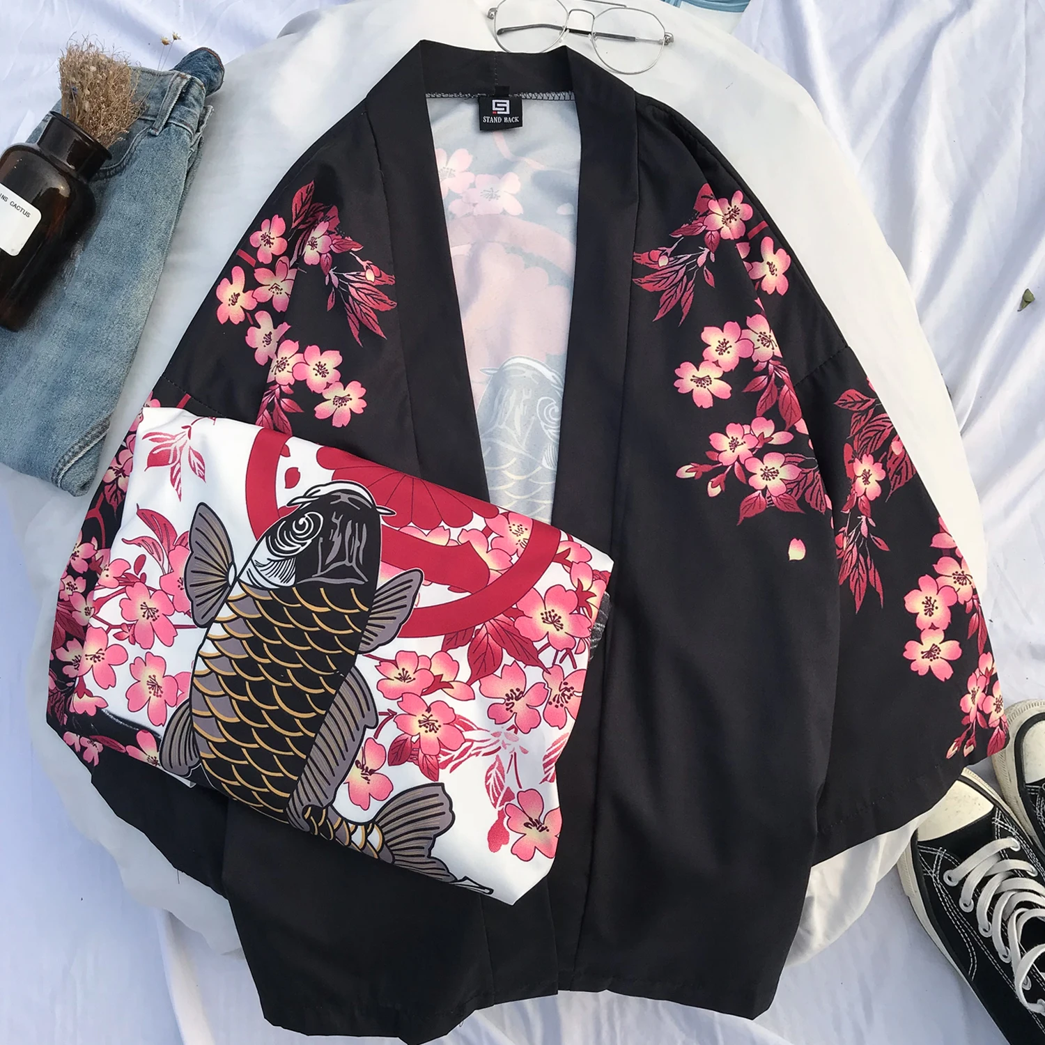 

YASUGUOJI New 2019 Summer Loose Three-Quarter Sleeve Shirt Men Japanese Kimono Men Shirt Fashion Flroal Mens Shirt Collarless