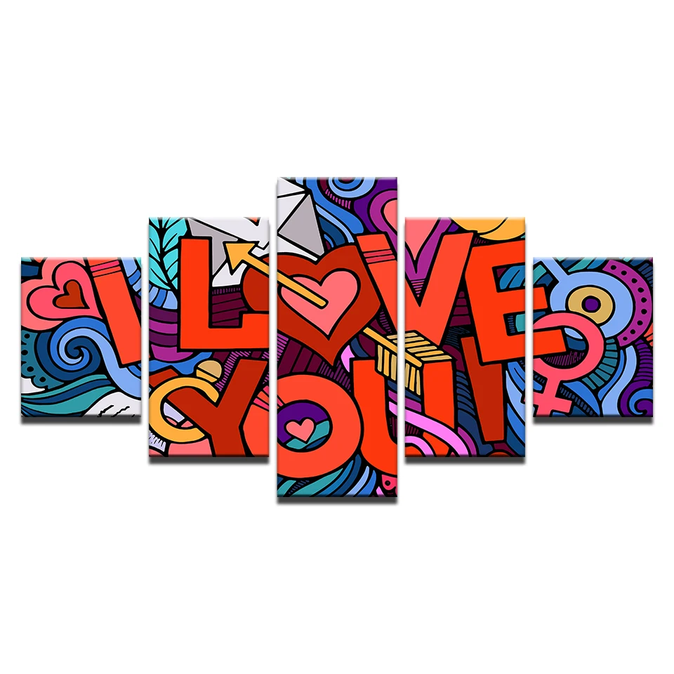 Modular-Wall-Art-Frame-Apartment-Decor-Poster-5-Piece-I-Love-You-Painting-Living-Room-Canvas (2)