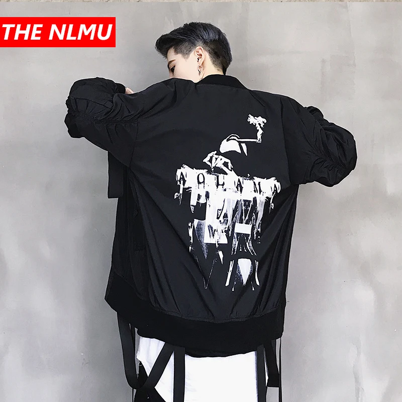 Mens Harajuku Printed Bomber Jacket 2019 Spring Men Streetwear Hip Hop Jacket Ribbon Design Jacket Zipper Coat Black WG202 Mens Harajuku Printed Bomber Jacket 2019 Spring Men Streetwear Hip Hop Jacket Ribbon Design Jacket Zipper Coat Black WG202