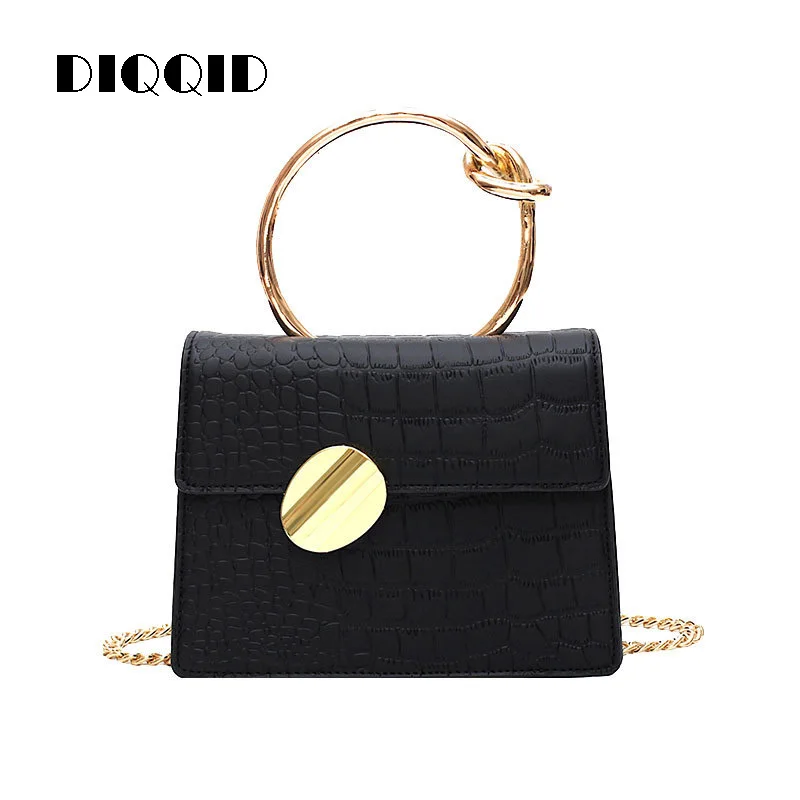 

DIQQID High Quality Women Leather Bags Chains Sequined Circle Handle Ladies Hand Bag Small Flap Messenger Bags bolsa feminina