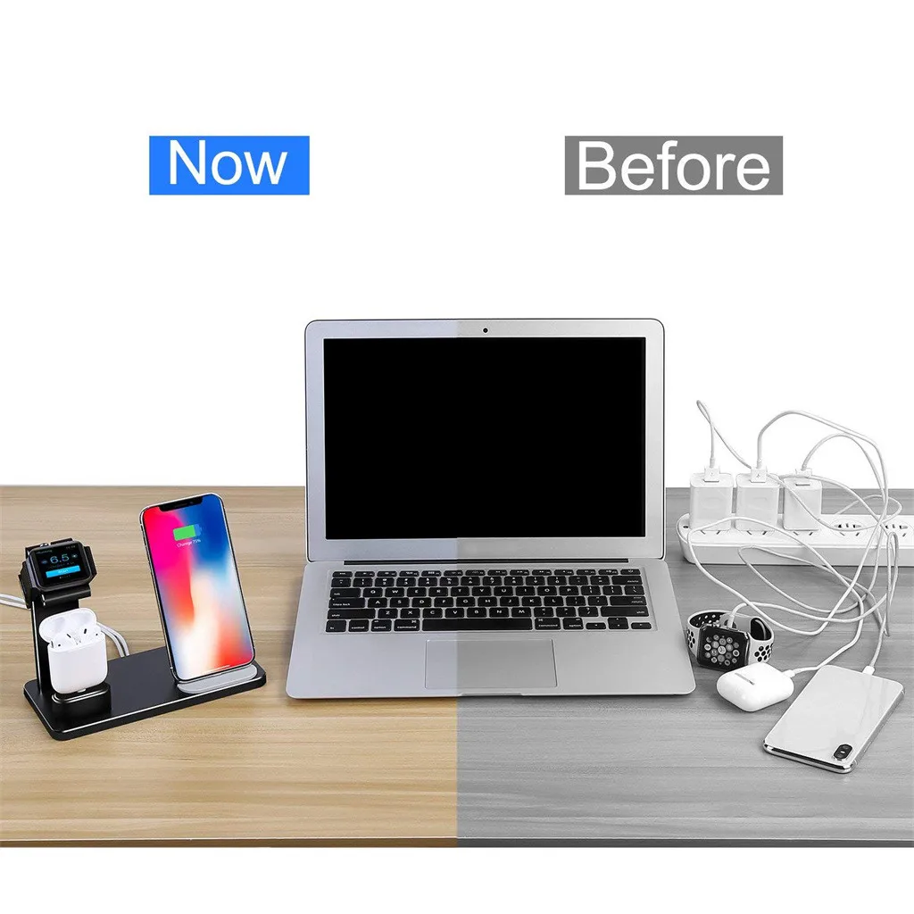 Новинка 2019 Qi Беспроводная зарядка подставка для iPhone док держатель Apple Watch Airpods 3 в 1