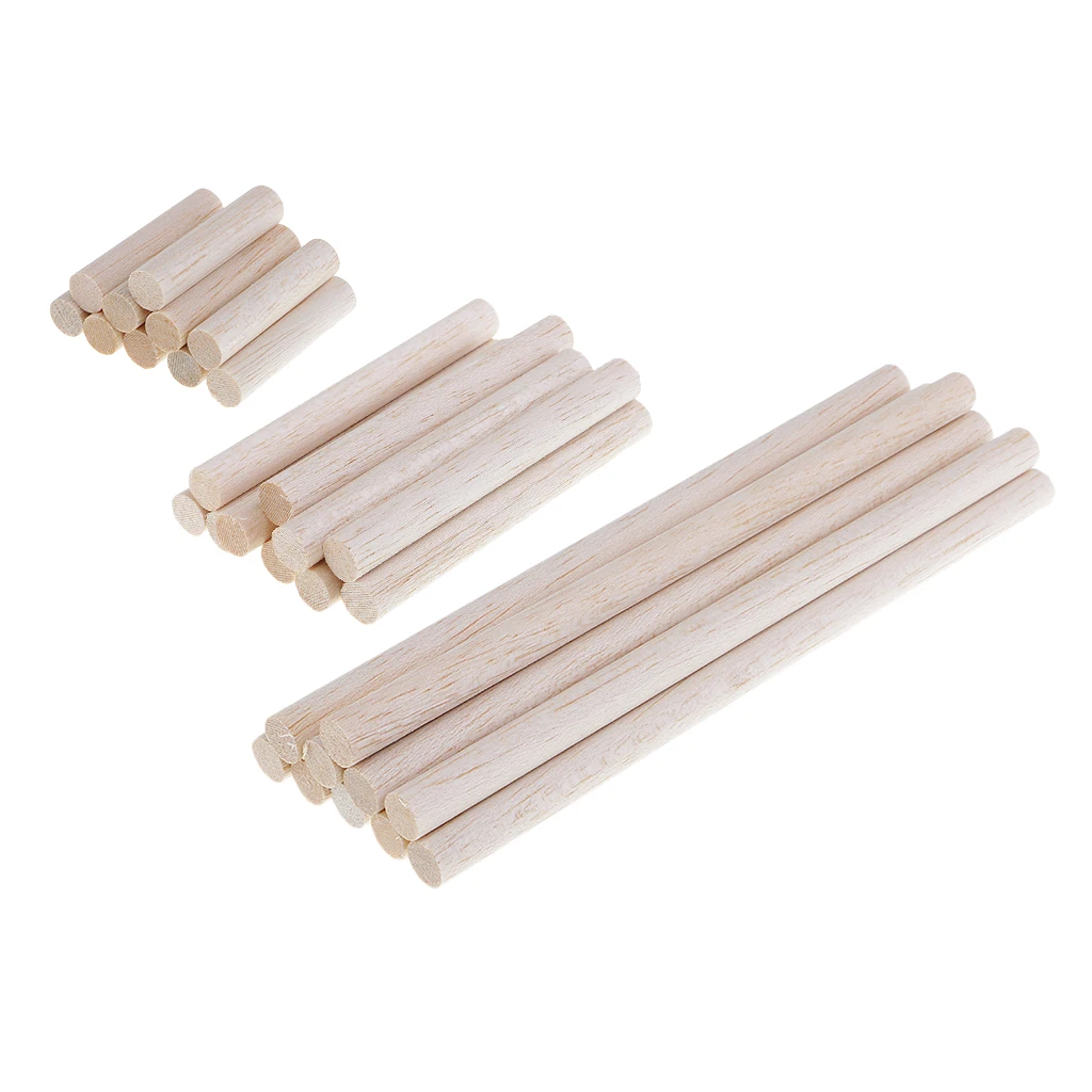 30x 50/100/200mm Balsa Wood Round Sticks Unfinished for Woodworking Crafts