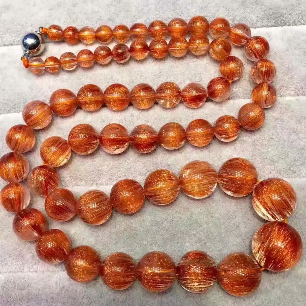 

6-15mm 100% Natural Copper Rutilated Quartz Crystal Gemstone Necklace Round Beads Charms Woman Lady Chain Necklaces AAAAAA