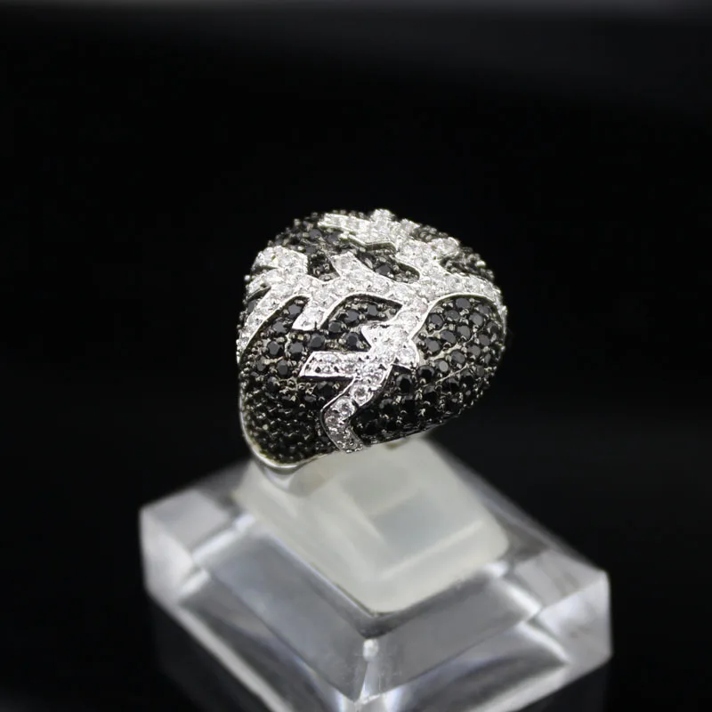 

Hot AAA ball shape black and white CZ elegant women wedding Rings silver plated ring with cubic Zirconia Antlers pattern rings