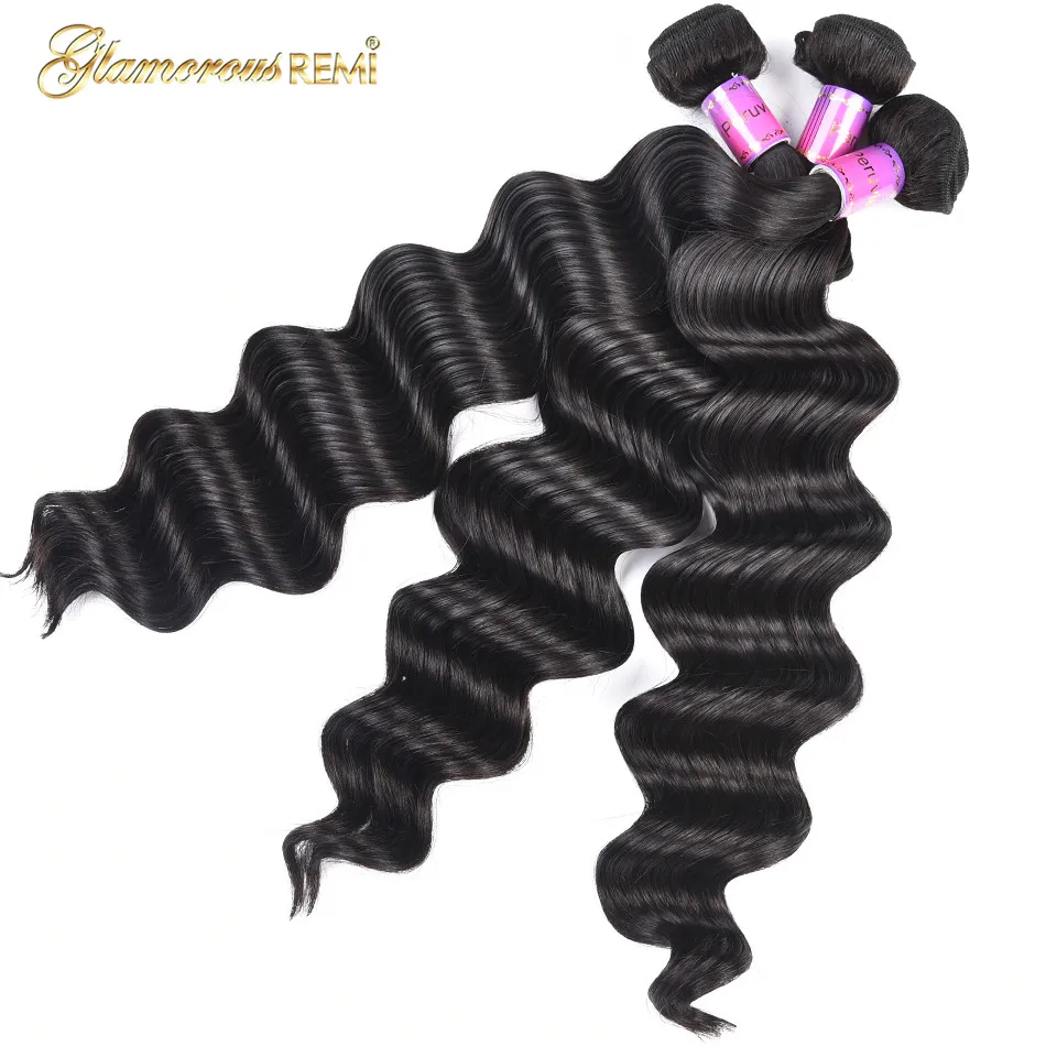 Glamorousremi Hair Peruvian Loose Deep Wave 100% Human Hair Bundles Remy Hair Can Buy 1/3/4 Bundles 8-26 inch 1B Free Shipping