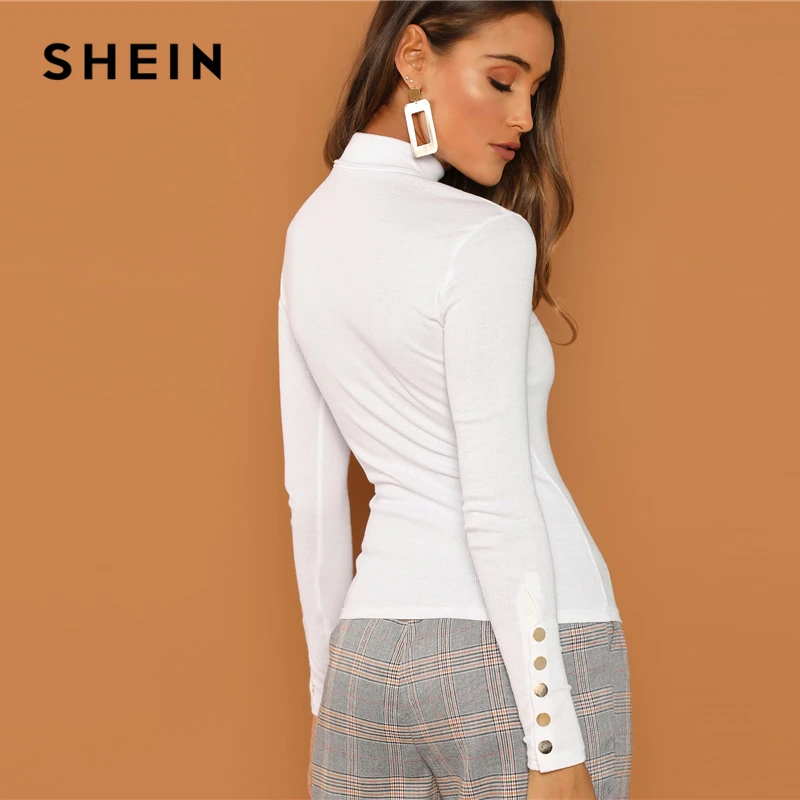 SHEIN Облегающий Топ С Длинным Рукавом Однотонная Водолазка Декоративными