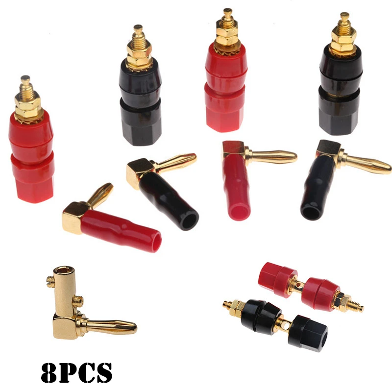 4pcs Binding Posts Audio Speaker Cable Solder Connectors + 4pcs 24K Gold Plated 4mm ` L` Type