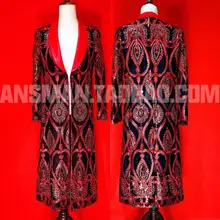 Горячее предложение Новое поступление мужские платья для ночного клуба Бар мужской певец Тренч DJ красный тотем вышивка мужская длинная куртка костюм пальто 5XL