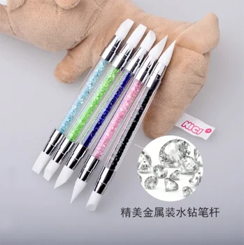 

Double Head Nail Art Sculpture Pen Brushes Soft Silicone Carving Craft Polish Rhinestone Handle 2 Way Tools/ by dhl 200sets