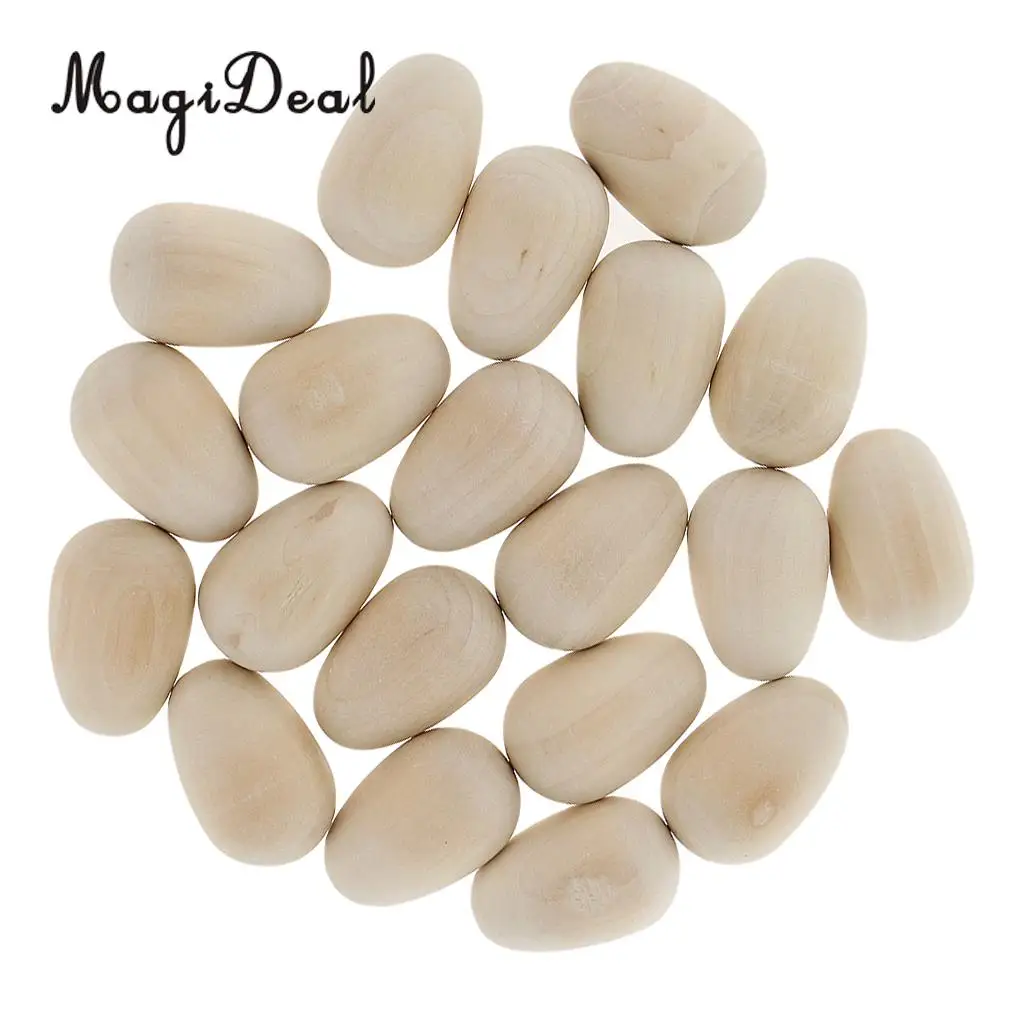 20pcs Simulation Natural Wooden Eggs DIY Hand Painted Doodle Easter Egg Play House Toy Pretend Play Toys Crafts 37mmx23mm