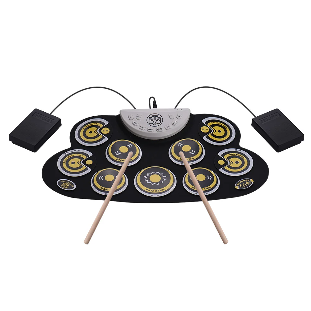 Portable Electronic Drum Pad Silicone Set with Sticks Foot Pedals Cartoon Design Digital for Beginners | Спорт и развлечения